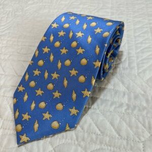 Eric Holch For Alynn Seashells Blue 100% Silk Tie